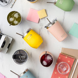 Stainless steel insulated travel mug with straw "We Care", yellow 360ml