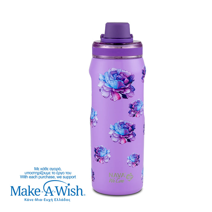 Stainless steel thermos bottle with spout "We Care", Purple Floral 500ml