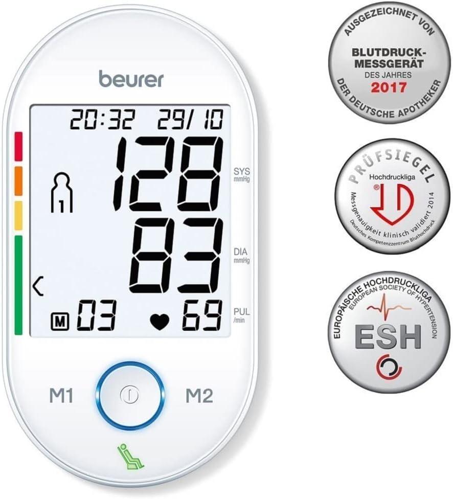 Beurer BM55 Upper Arm Blood Pressure Monitor | Medical device | XL upper-arm cuff (22-42cm) | HealthManager Pro USB-Uploader for on-going health monitoring | Arrhythmia detection