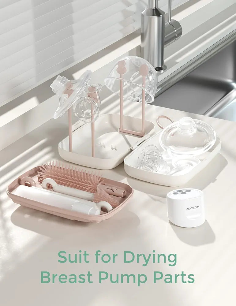 Momcozy 7-in-1 Baby Bottle Cleaner Kit with Silicone, Nipple & Straw Brushes, Soap Dispenser and Drying Rack - Portable Cleaning Tool for Home and Travel, Pink