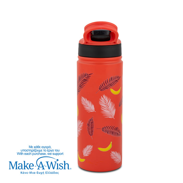 Stainless steel vacuum travel bottle with straw "We Care", Palm Banana 500ml