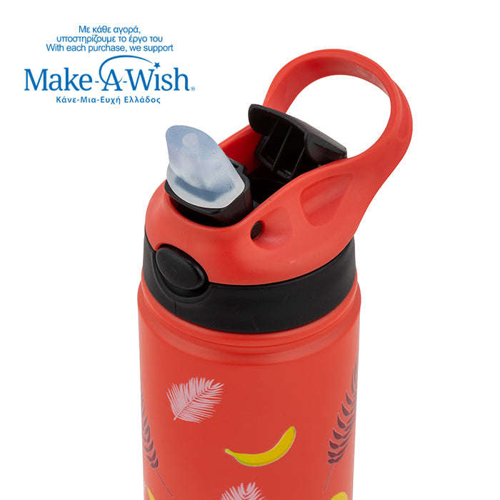Stainless steel vacuum travel bottle with straw "We Care", Palm Banana 500ml