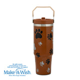 Stainless steel thermos tumbler with sip straw "We Care", Paw Prints 900ml