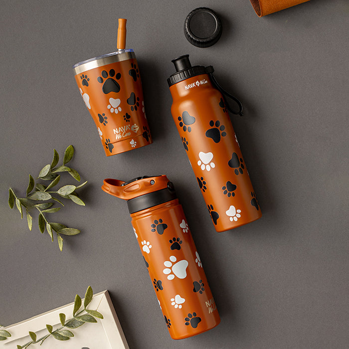 Stainless steel vacuum travel bottle with straw "We Care", Paw Prints 500ml