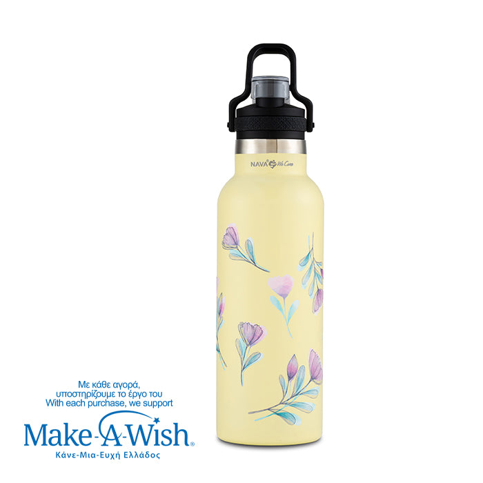 Stainless steel vacuum travel bottle with pouring lid "We Care", Cream Floral 500ml