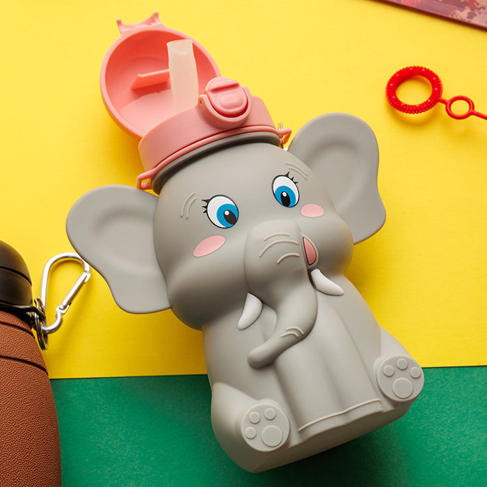 Silicon water bottle "We Care", gray elephant 600ml