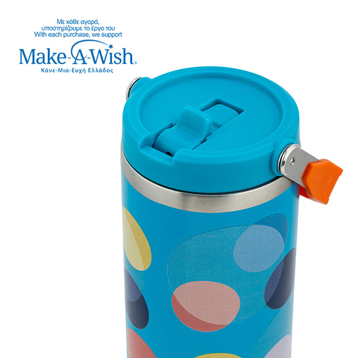 Stainless steel thermos tumbler with sip straw "We Care", Color Dots 900ml
