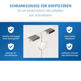 Cabinet lock for double doors, white