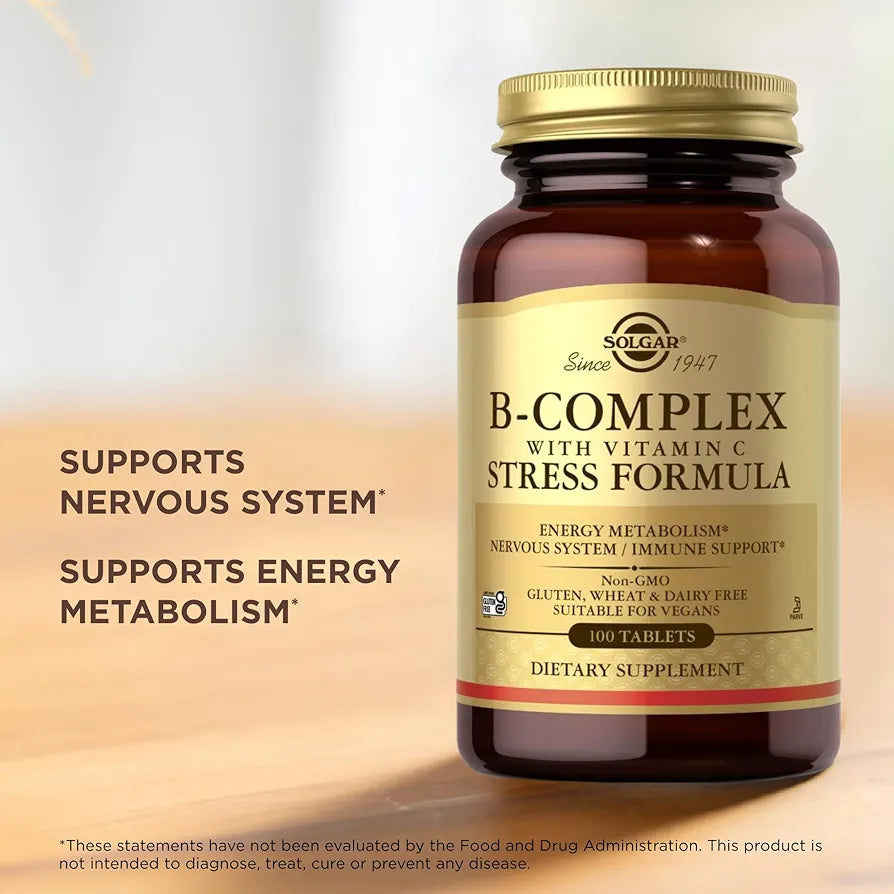 Solgar B-Complex with Vitamin C - 100 Tablets - Non-GMO, Vegan, Kosher & Gluten Free - 50 Servings