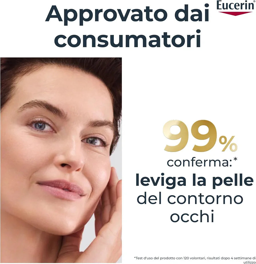 Eucerin Hyaluron-Filler + Elasticity Contorno Occhi SPF 20 15ml, Crema contorno occhi antirughe e crema occhiaie 2in1, Formula con Acido Ialuronico per tutti i tipi di pelle