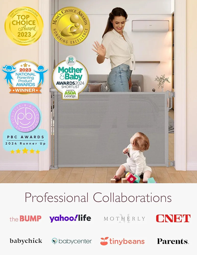 Momcozy Retractable Baby Gate, 33" Tall, Extends up to 55" Wide, Child Safety Baby Gates for Stairs, Doorways, Hallways, Indoor, Outdoor
