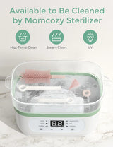 Momcozy 7-in-1 Baby Bottle Cleaner Kit with Silicone, Nipple & Straw Brushes, Soap Dispenser and Drying Rack - Portable Cleaning Tool for Home and Travel, Pink