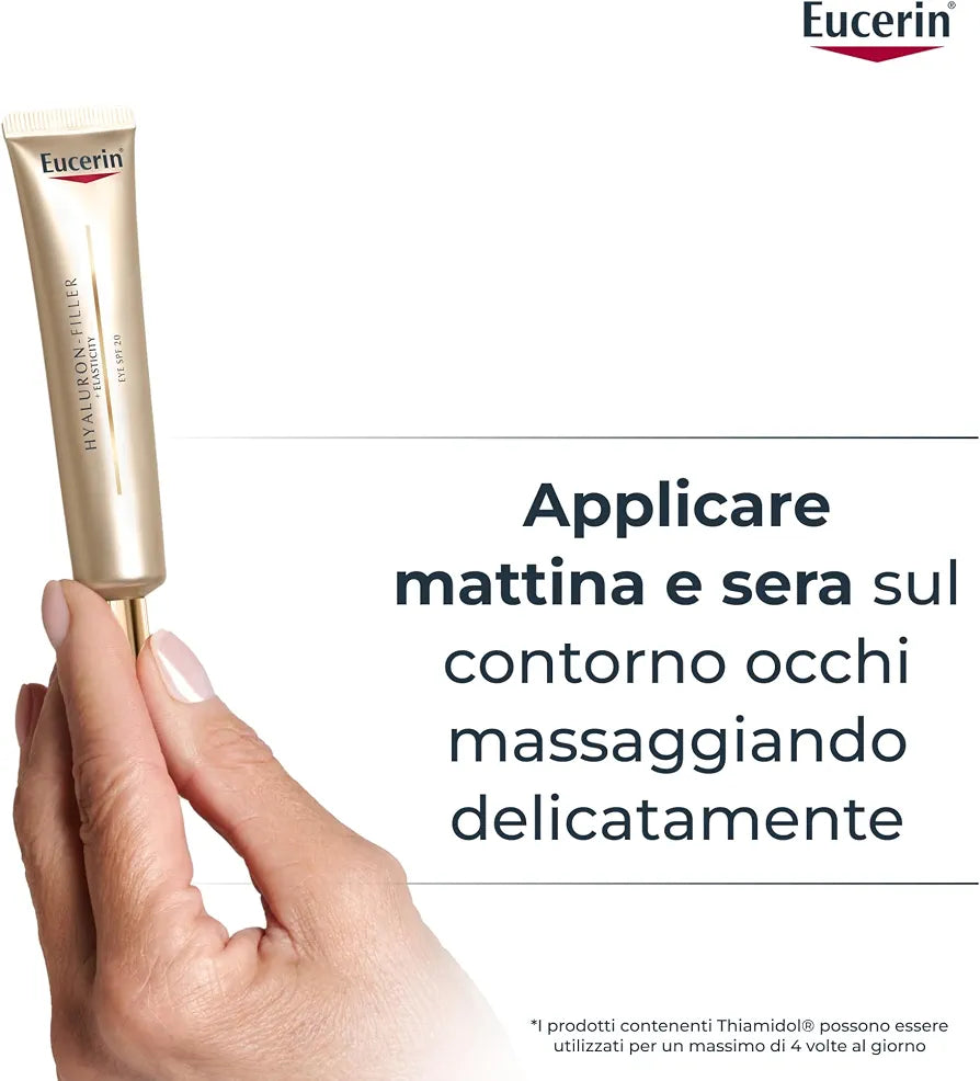 Eucerin Hyaluron-Filler + Elasticity Contorno Occhi SPF 20 15ml, Crema contorno occhi antirughe e crema occhiaie 2in1, Formula con Acido Ialuronico per tutti i tipi di pelle