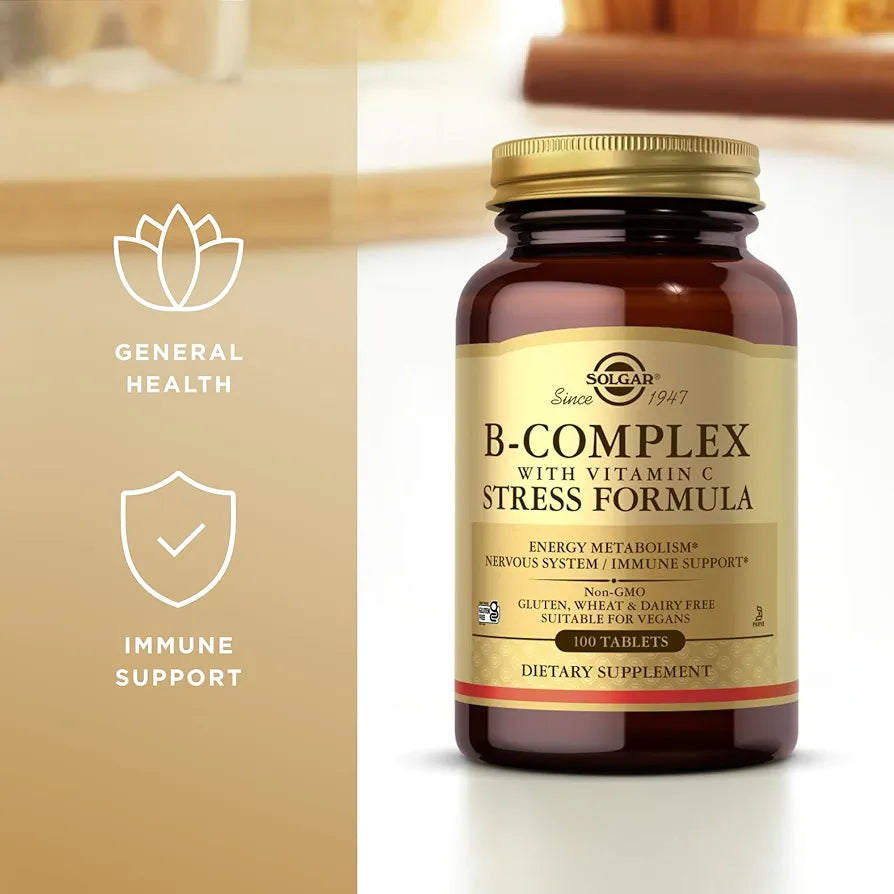 Solgar B-Complex with Vitamin C - 100 Tablets - Non-GMO, Vegan, Kosher & Gluten Free - 50 Servings