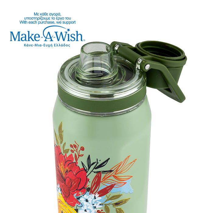 Stainless steel thermos bottle with spout "We Care", Green Floral 500ml