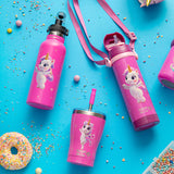 Stainless steel vacuum travel bottle with pouring lid "We Care", Pink Unicorn 500ml