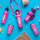 Stainless steel vacuum travel bottle with pouring lid "We Care", Pink Unicorn 500ml