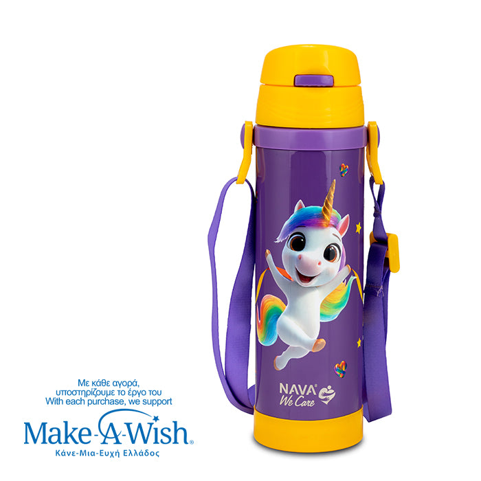 Stainless steel insulated water bottle "We Care", Purple Unicorn 500ml