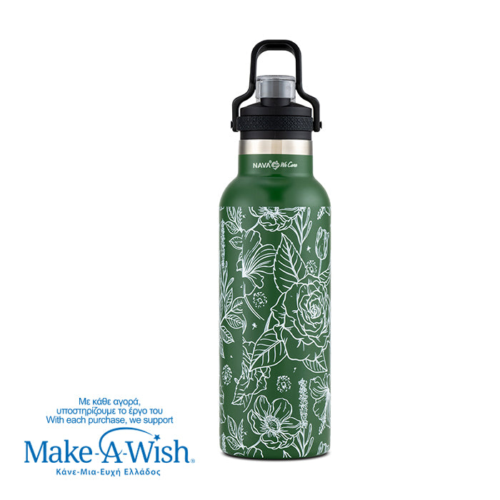 Stainless steel vacuum travel bottle with pouring lid "We Care", Sketch Floral 500ml