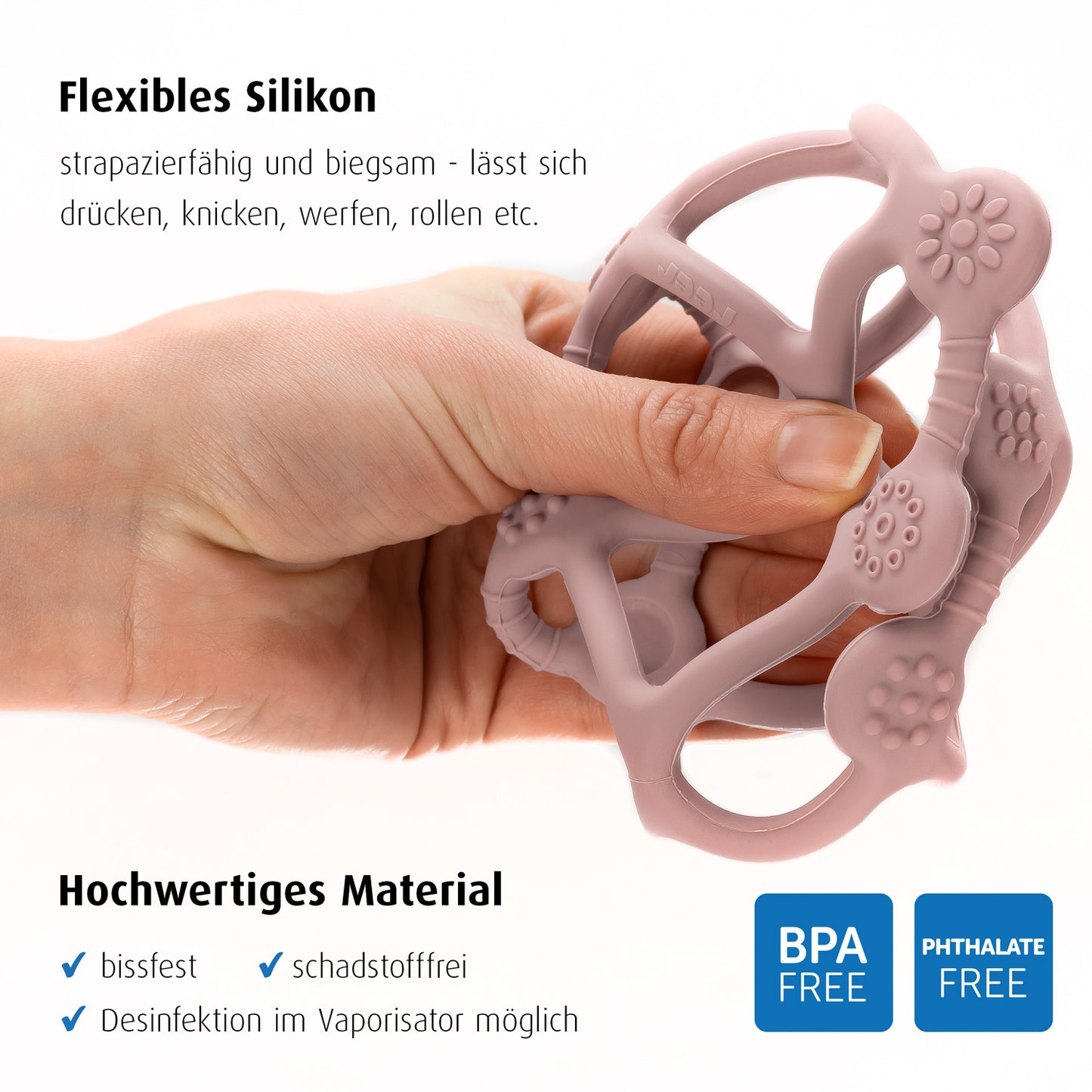 Bite&Play Teething and grip ball, rose