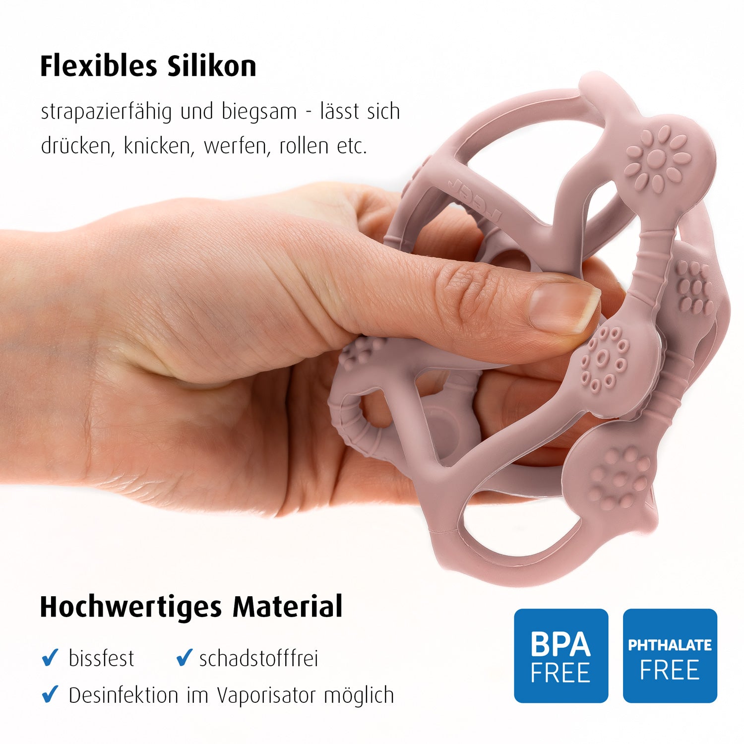 Bite&Play Teething and grip ball, rose