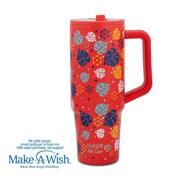 Stainless steel thermos tumbler with plastic straw "We Care", Aloha 900m