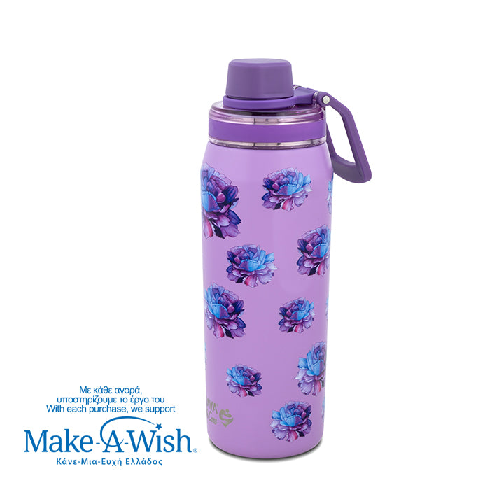 Stainless steel thermos bottle with spout "We Care", Purple Floral 500ml
