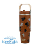 Stainless steel thermos tumbler with sip straw "We Care", Paw Prints 900ml