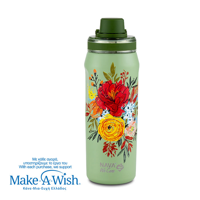 Stainless steel thermos bottle with spout "We Care", Green Floral 500ml