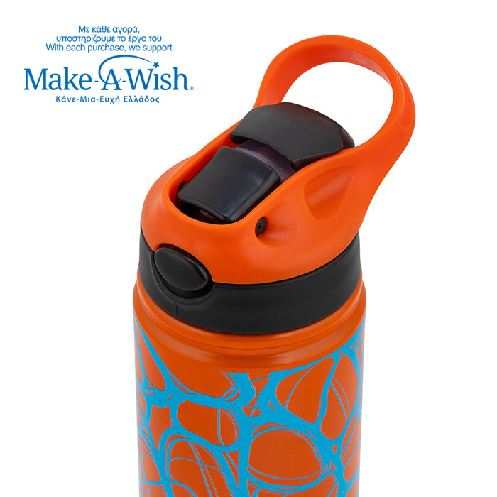 Stainless steel vacuum travel bottle with straw "We Care", Blue Print 500ml