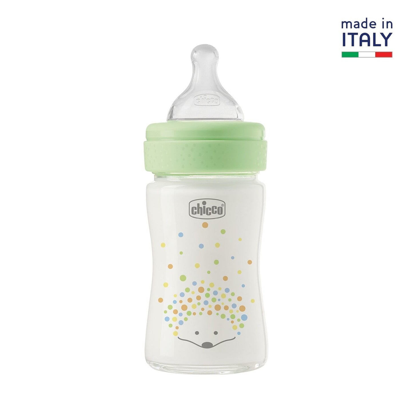 Chicco Perfect Easy Glass Feeding Bottle 150ml Slow Flow 0m+ Silicone, Green