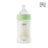 Chicco Perfect Easy Glass Feeding Bottle 150ml Slow Flow 0m+ Silicone, Green