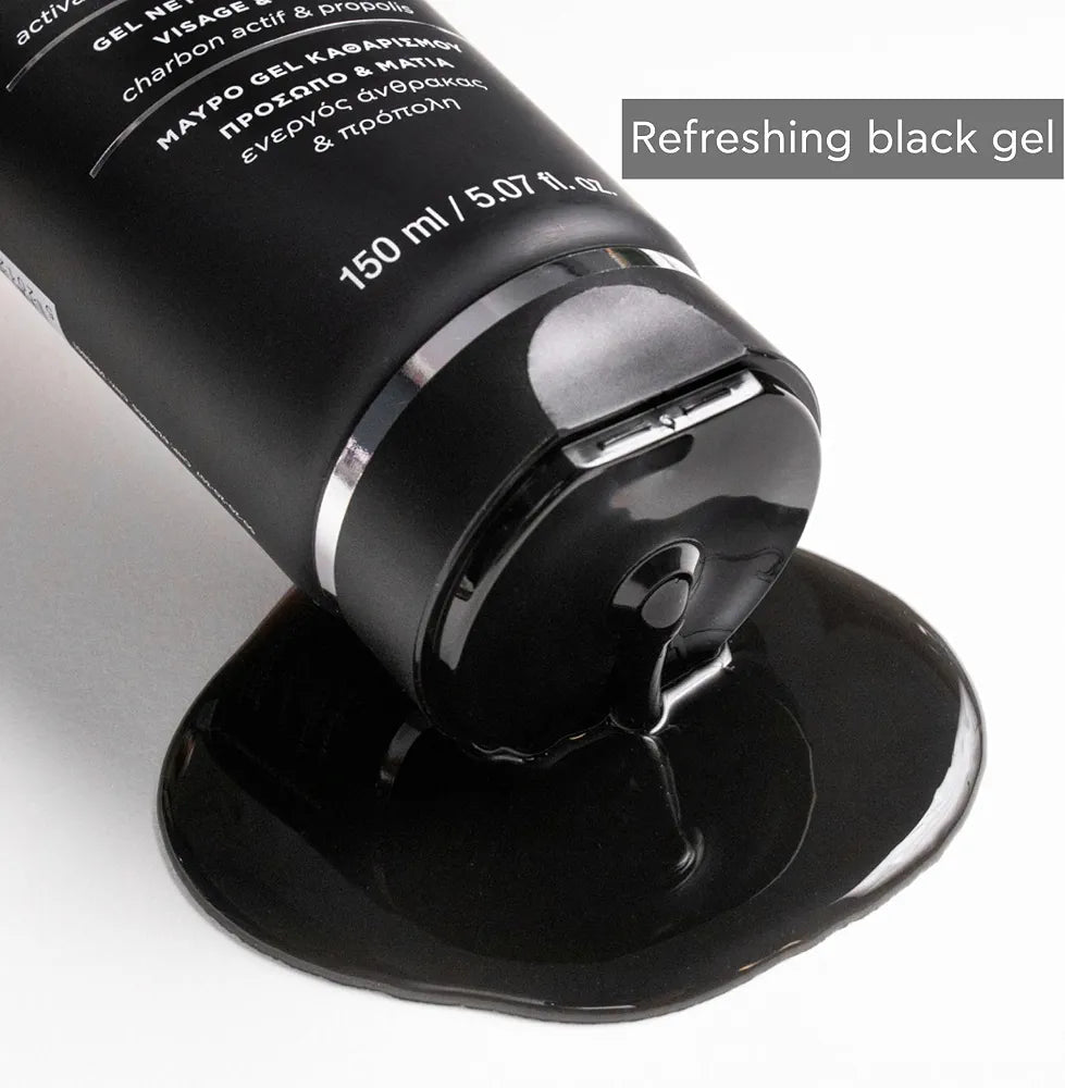 Apivita Black Detox Cleansing Jelly, Detoxifying Face & Eye Cleansing Gel with Activated Charcoal & Propolis