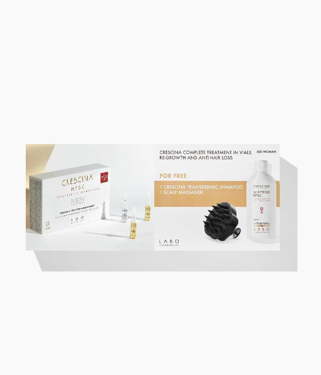 Crescina Promo Pack Transdermic HFSC Complete Woman 500 (10+10 Vials) & Free Crescina Woman Shampoo 200ml & Scalp Massager
