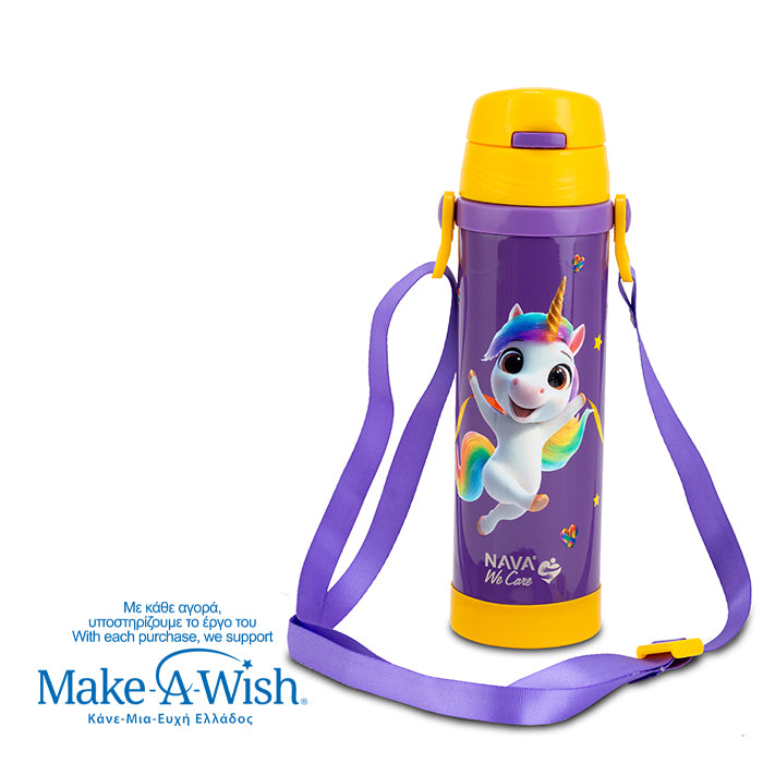 Stainless steel insulated water bottle "We Care", Purple Unicorn 500ml