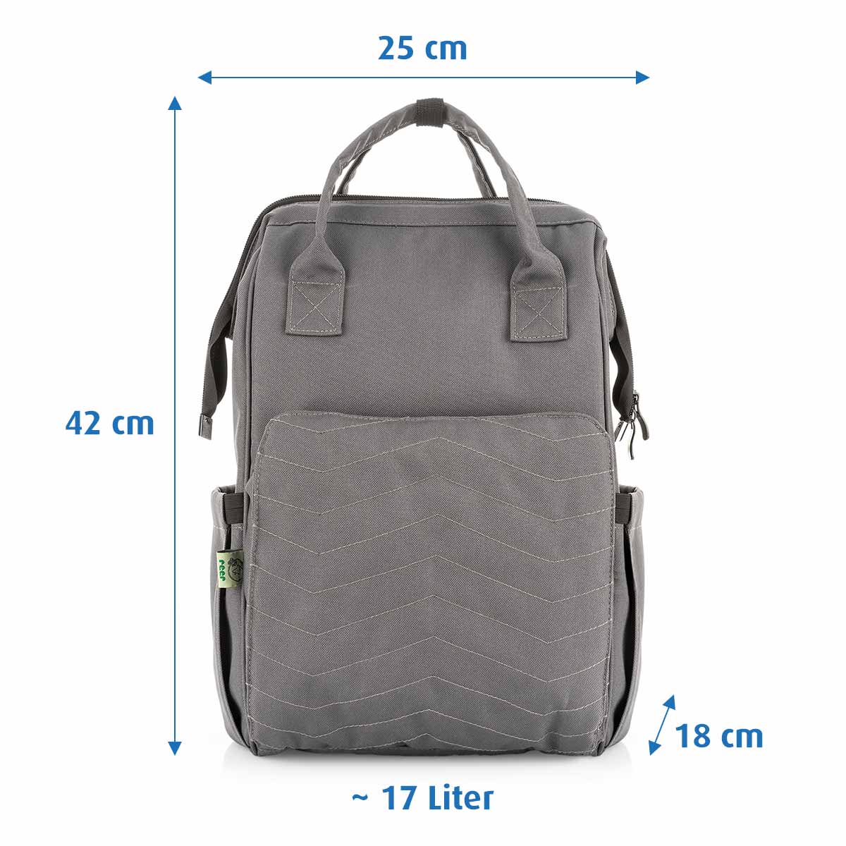 Growing baby-changing backpack made of 21 PET bottles