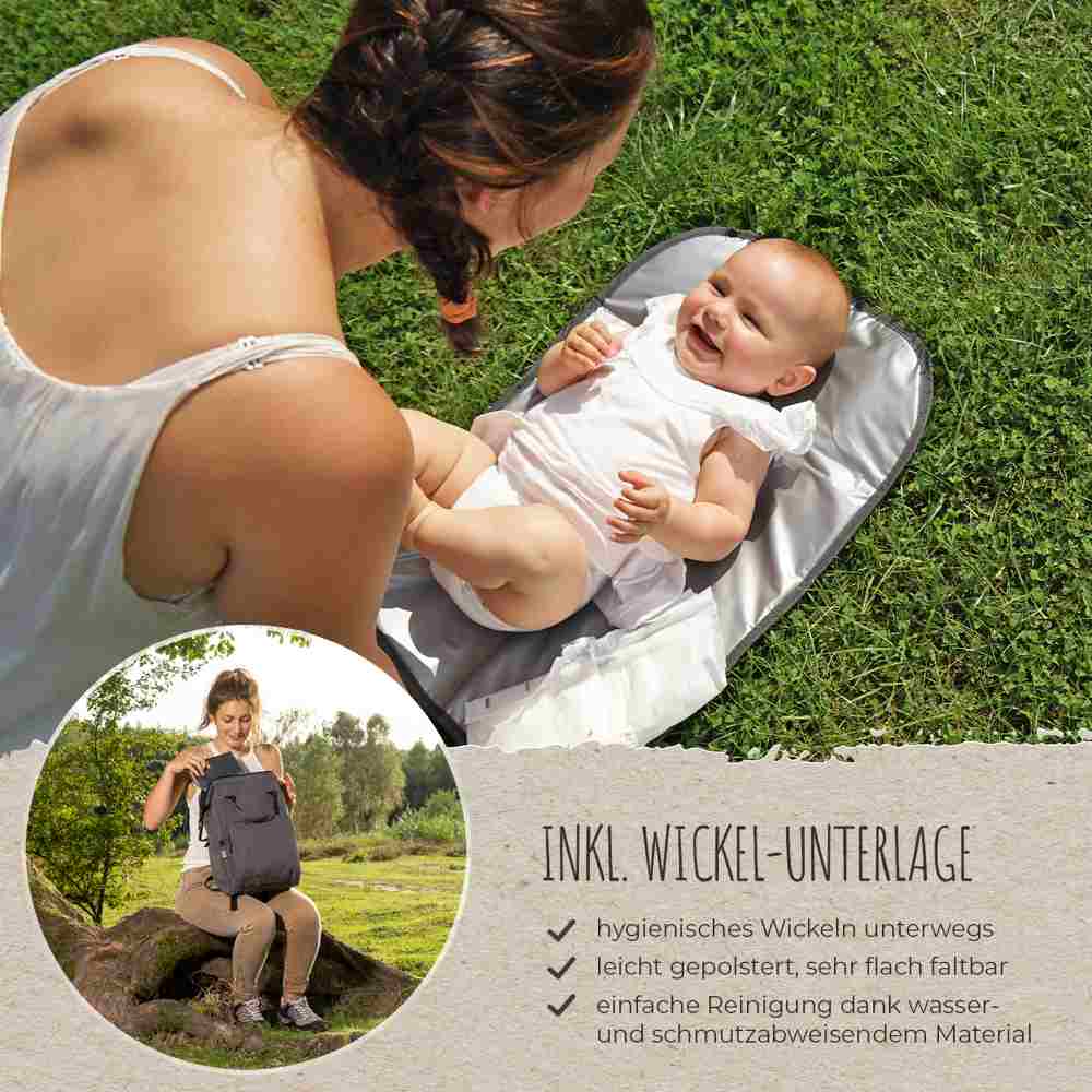 Growing baby-changing backpack made of 21 PET bottles