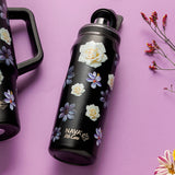Stainless steel thermos bottle with spout "We Care", Black Floral 500ml