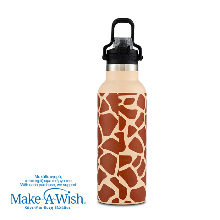 Stainless steel vacuum travel bottle with pouring lid "We Care", Giraffe Print 500ml