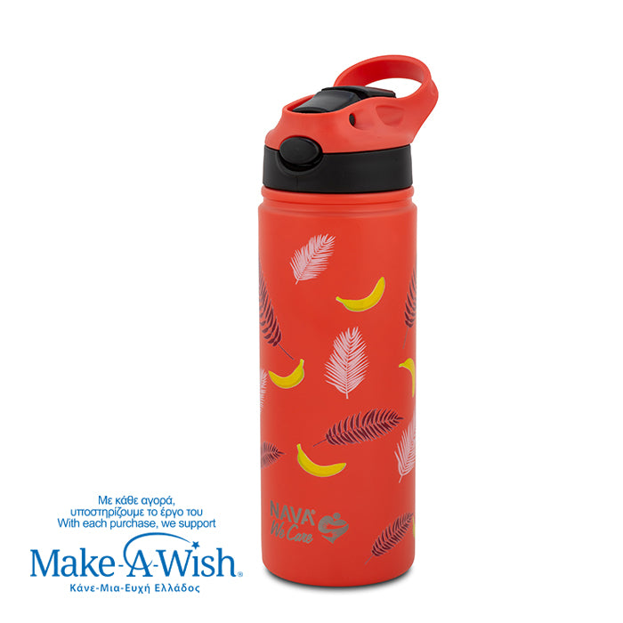 Stainless steel vacuum travel bottle with straw "We Care", Palm Banana 500ml