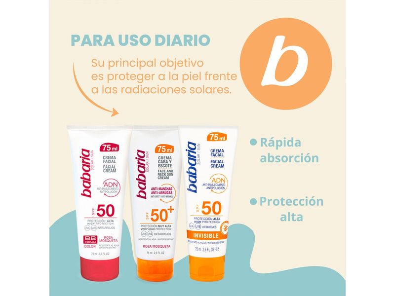 Protector solar facial Babaria rosa mosqueta FPS 50 - 75 ml