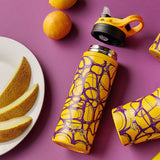 Stainless steel vacuum travel bottle with straw "We Care", Yellow Print 500ml