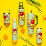 Stainless steel thermos bottle with spout "We Care", Green Floral 500ml