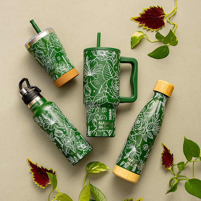 Stainless steel vacuum travel bottle with pouring lid "We Care", Sketch Floral 500ml