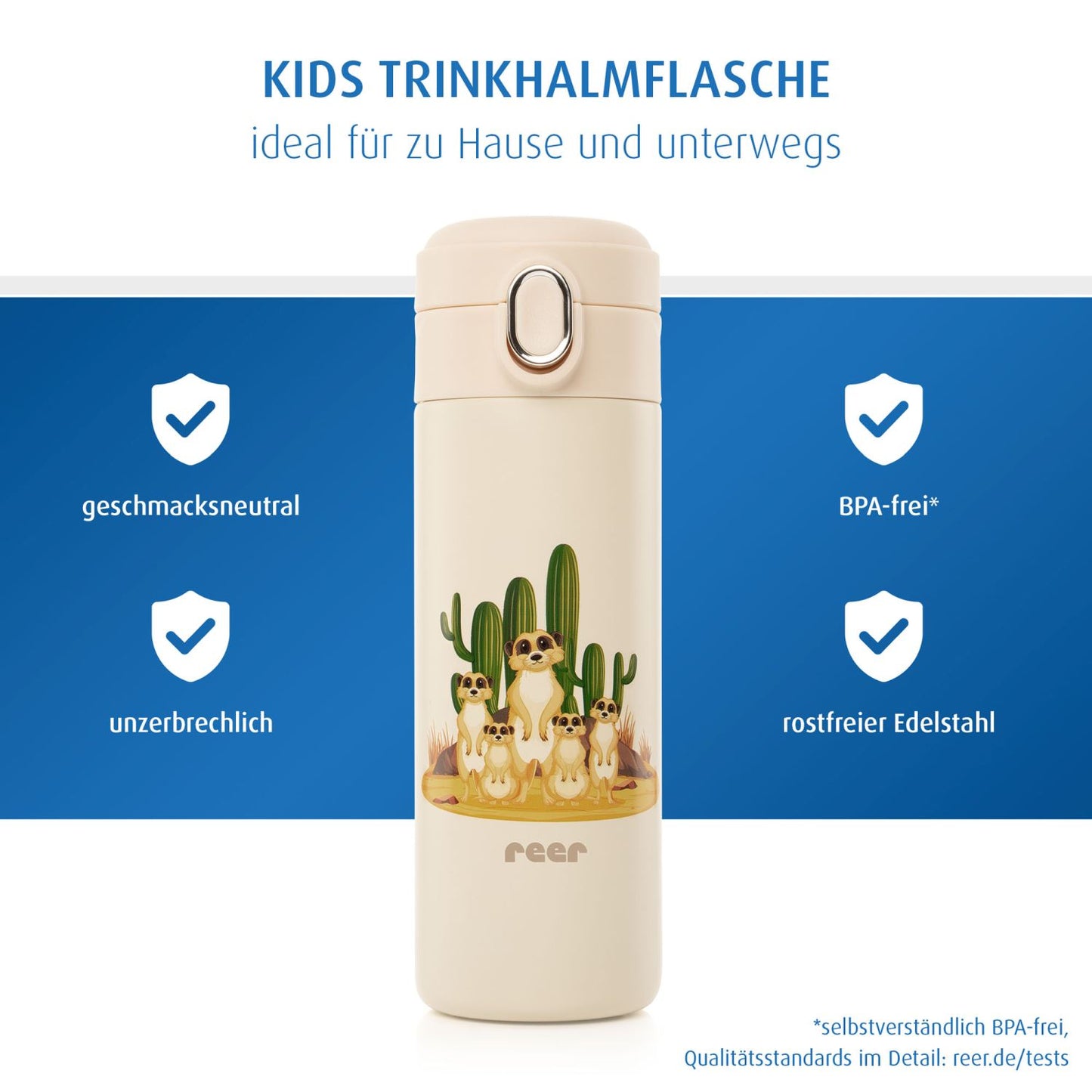 Kids drinking bottle with straw, 350ml, creamwhite