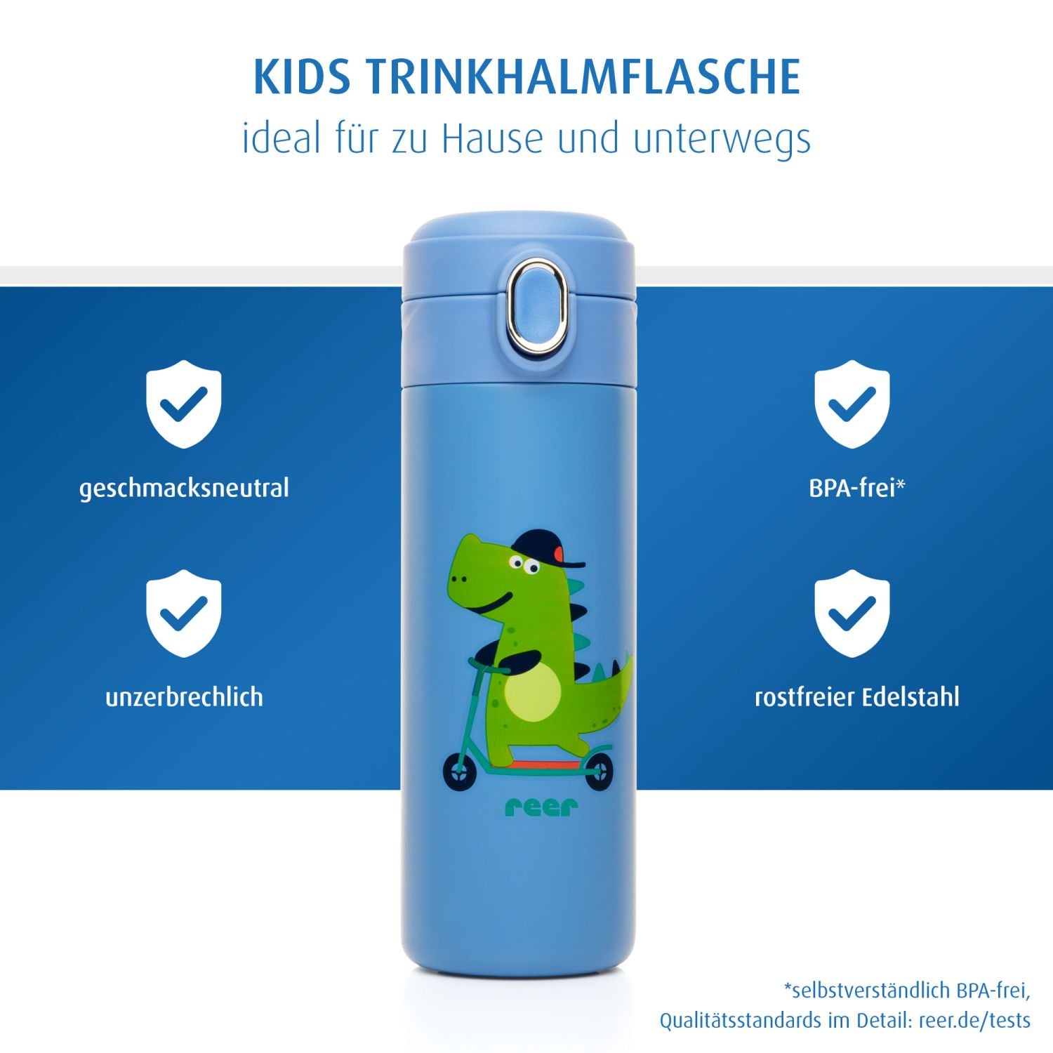 Kids drinking bottle with straw, 350ml, blue