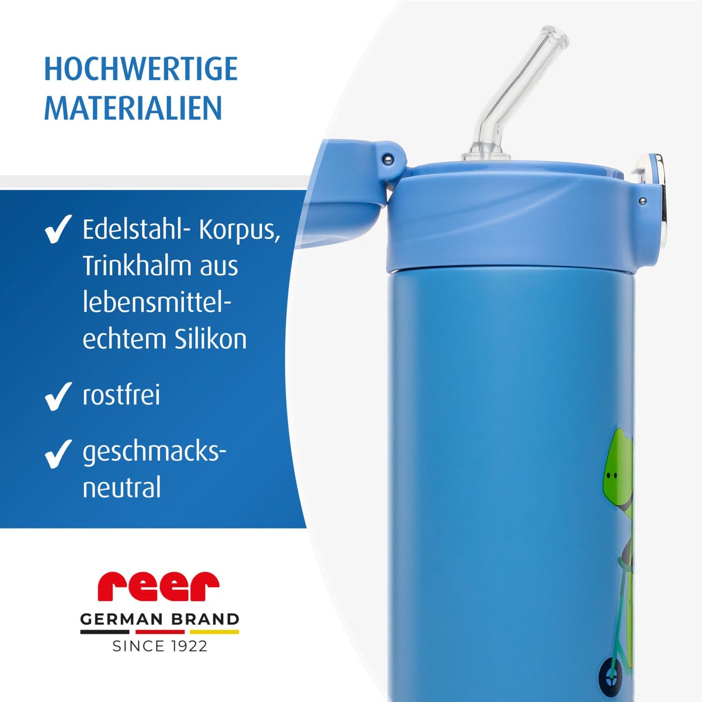 Kids drinking bottle with straw, 350ml, blue