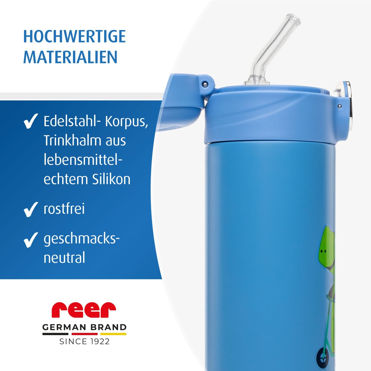 Kids drinking bottle with straw, 350ml, blue