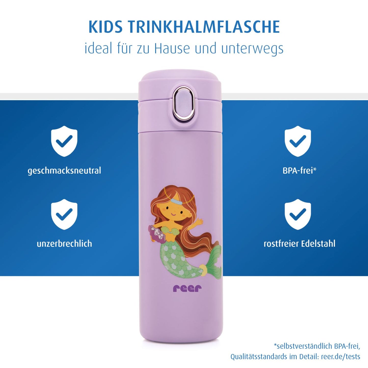 Kids drinking bottle with straw, 350ml, purple