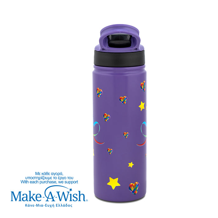 Stainless steel vacuum travel bottle with straw "We Care", Purple Unicorn 500ml